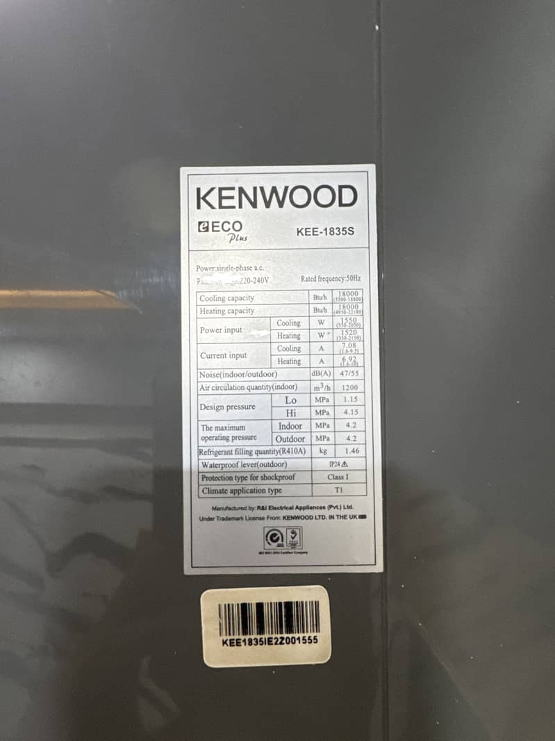 Kenwood 1.5 ton inverter ac 1