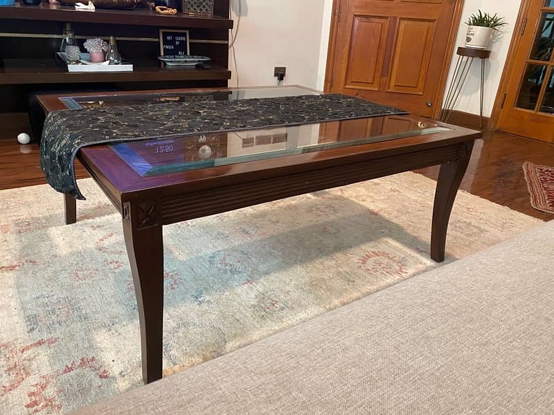 wooden center table with glass 1