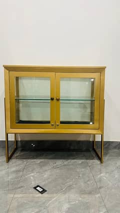 Vintage Display Cabinet in Brass and Beveled Glass