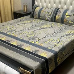 3 Pcs Crystal Cotton Printed Double Bedsheet