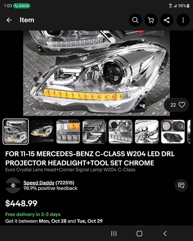 W204 C class Headlights Brand New. 1