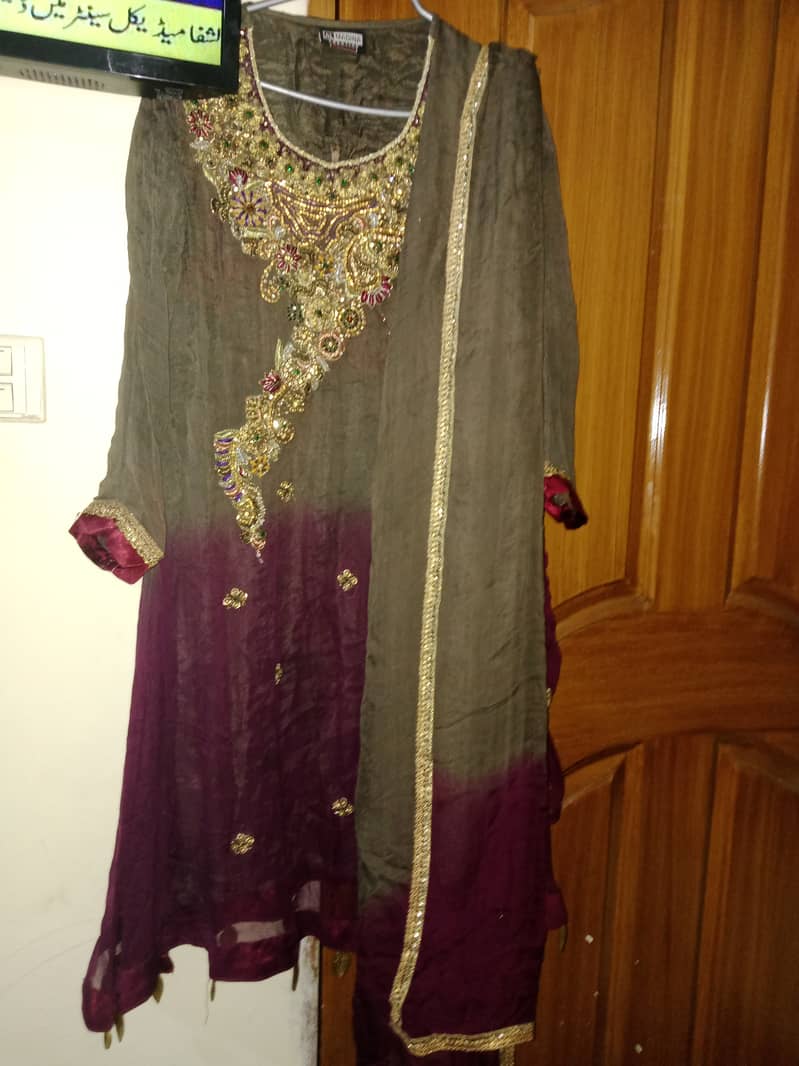 2 dresses in good condition for 5700 Long frock with shara stone work 1