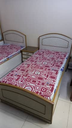 2 Single Bed + 1 dressing + 1 side table + 2 single Mattress for sale