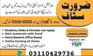 we need male female staff in office work and home base