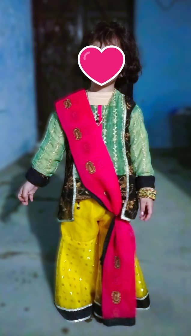 Gharara Suit With Dupatta (Fabric Shafoon & Masoori) (Size 2Y & 7-8Y) 0