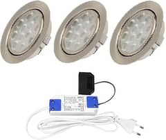 Set of 3 LED Recessed Spotlights Brushed Stainless Steel 15 mm Flat 3 0