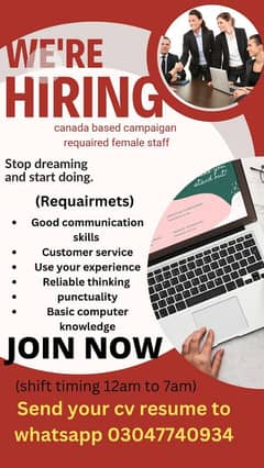 we are hiring female staff for call center night shiftwork 03047740934