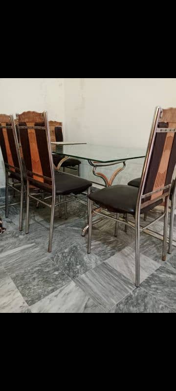 heavy glass dining table with 6 chairs for sale 2