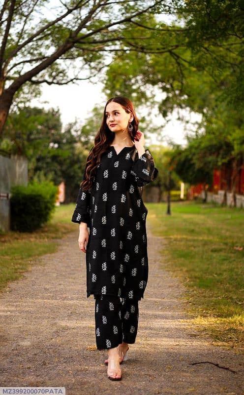 2 Pc Women's Stitched Linen Printed Shirt and Trouser ( free Delivery) 0