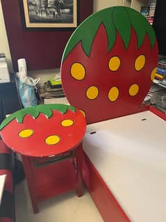 Strawberry-Themed kids Bed and Side Table Set