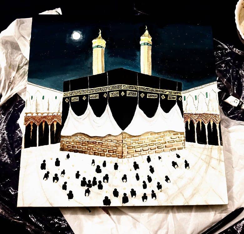 Kaaba at night painting 0