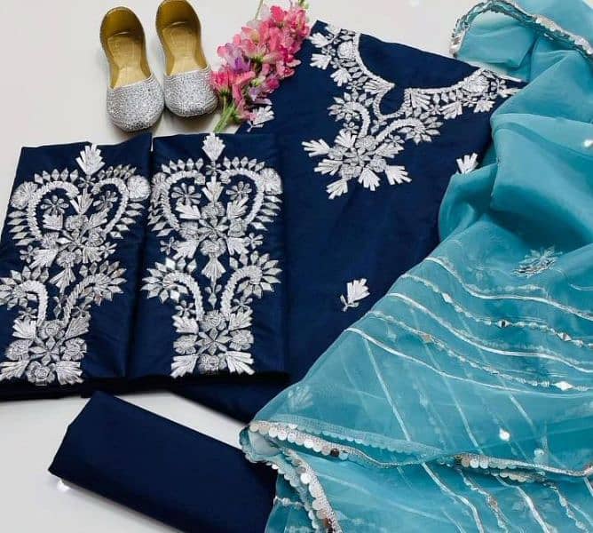 3 pcs womens unstitched kkatan silk hand work suit 2