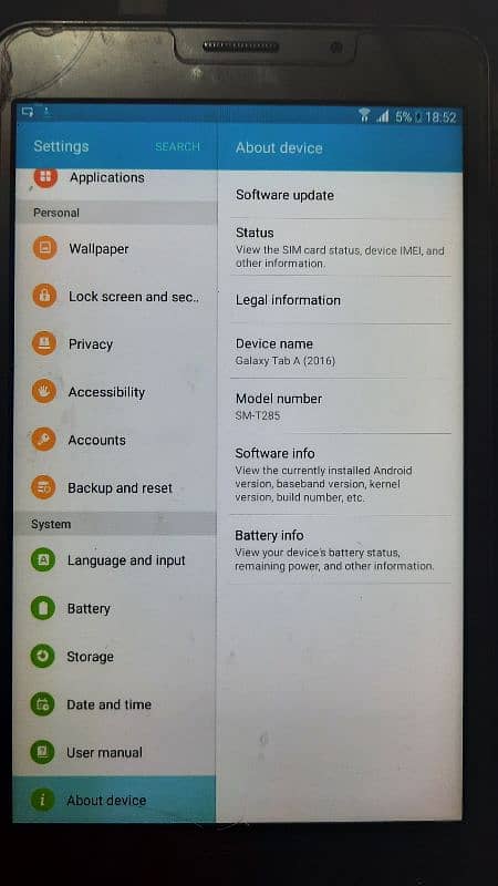 Samsung Tab A6 SM T285 Model 4