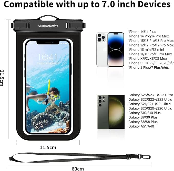 UNBREAKcable waterproof mobile phone case – pack of 2, up to 6.6 inch, 2