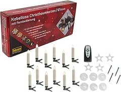 12 Wireless LED Christmas Tree Candles for Clipping, 6 Suction Cups, 6