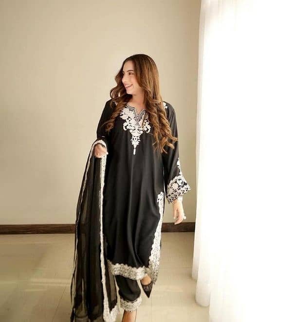 3 pcs women stitched Organza embroidered Suit 0