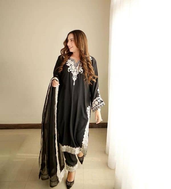 3 pcs women stitched Organza embroidered Suit 3