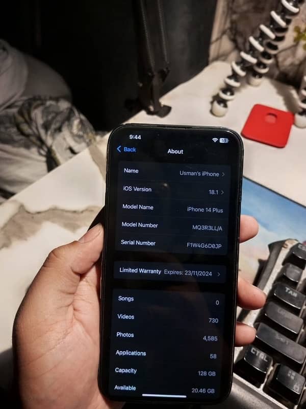 iphone 14 plus lla black 128gb jv 10/10 8