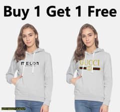 1 Pc Women's Stitched Fleece Printed Hoodie, Buy One Get One Free 0