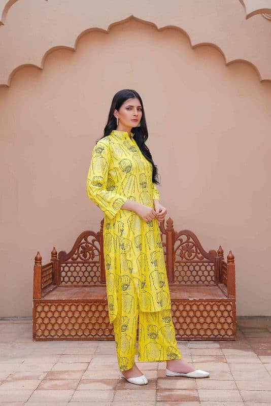 2 Pcs Women's Stitched Linen Block Printed Shirt And Trouser 2