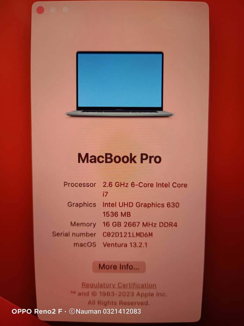 MacBook Pro2019,Core i7,16GB RAM,512GB SSD,16"Disply,4GB AMD Radeon 7