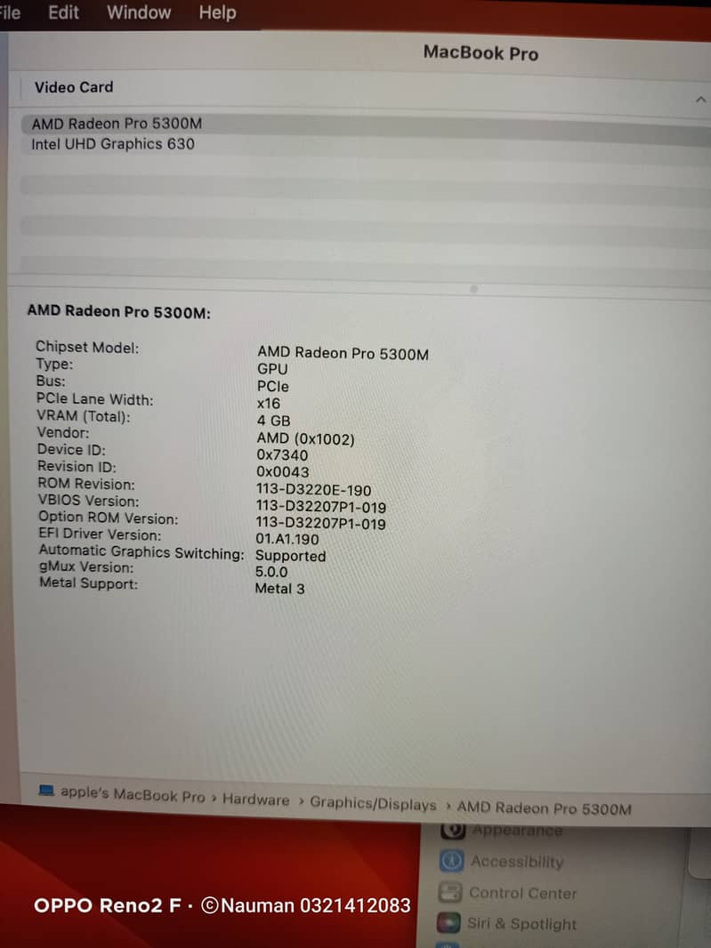 MacBook Pro2019,Core i7,16GB RAM,512GB SSD,16"Disply,4GB AMD Radeon 10