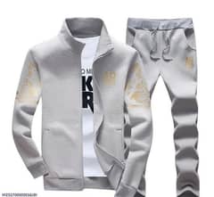 2 Pcs Men's Fleece Printed Track Suit- Grey.