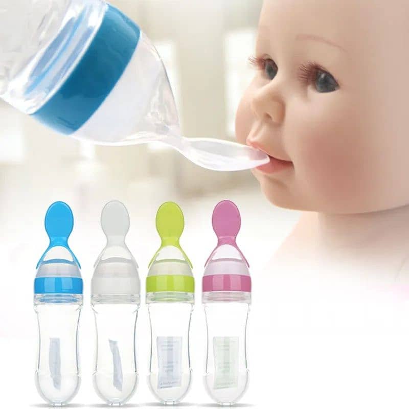 Infant Baby Silica Gel Bottle with a spoon newborn baby food 4