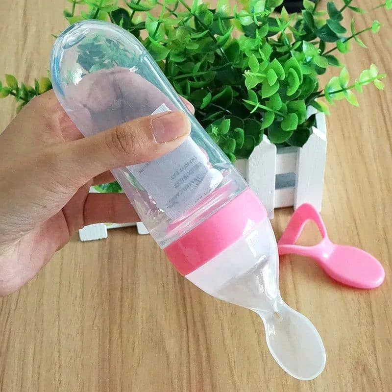 Infant Baby Silica Gel Bottle with a spoon newborn baby food 5