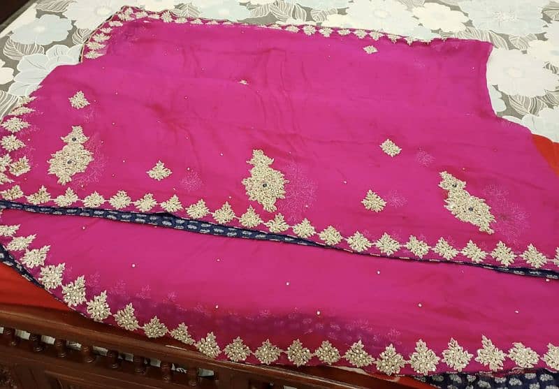 Medium size Bridal Lehnga with long frog shocking pink color 2