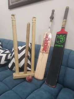 set of 4 one hardball bat one fiberbat one wicket and use ball