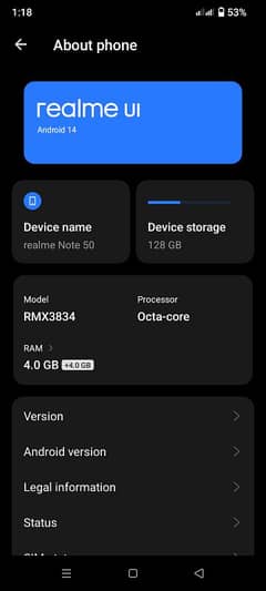 realme not 50 4+4GB RAM 128 ROM