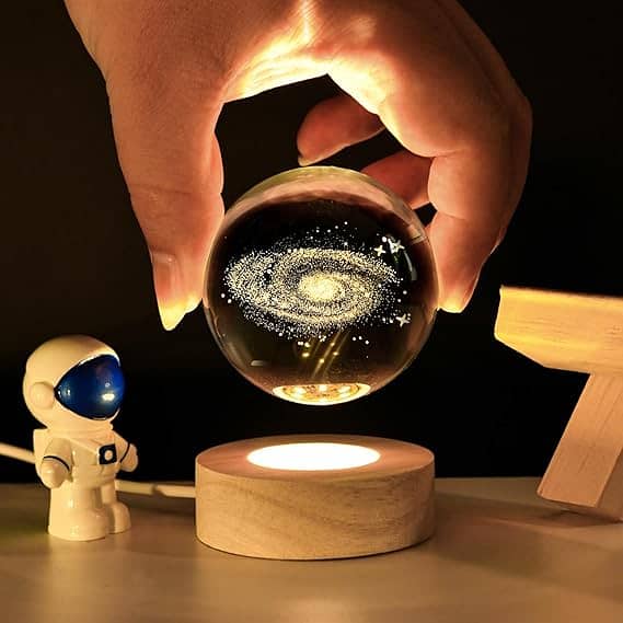 3d Galaxy Space Crystal Ball Night Light With Stand (warm Light) 2