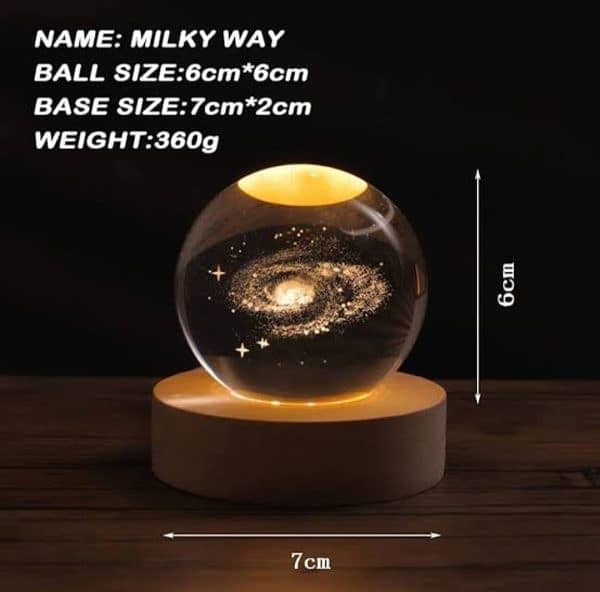 3d Galaxy Space Crystal Ball Night Light With Stand (warm Light) 3