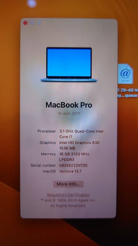 Macbook Pro 2017 15 inch core i7 16BG 6