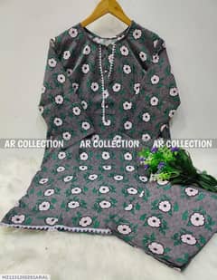 : 2 Pcs Women's Stitched Cotton Printed Shirt And Trouser *