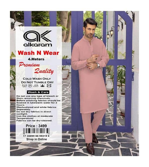 Men unstitched Wash And wear Plain Suit 2