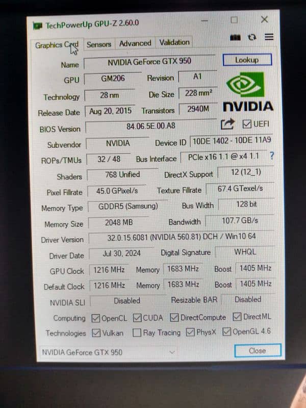 gtx 950 2gb GDDR5 5