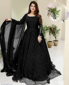 3 Pcs Women's Stitched Chiffon Sequins Embroidered 3 Pcs Maxi Suit 0