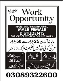 online work, office work, home base staff required