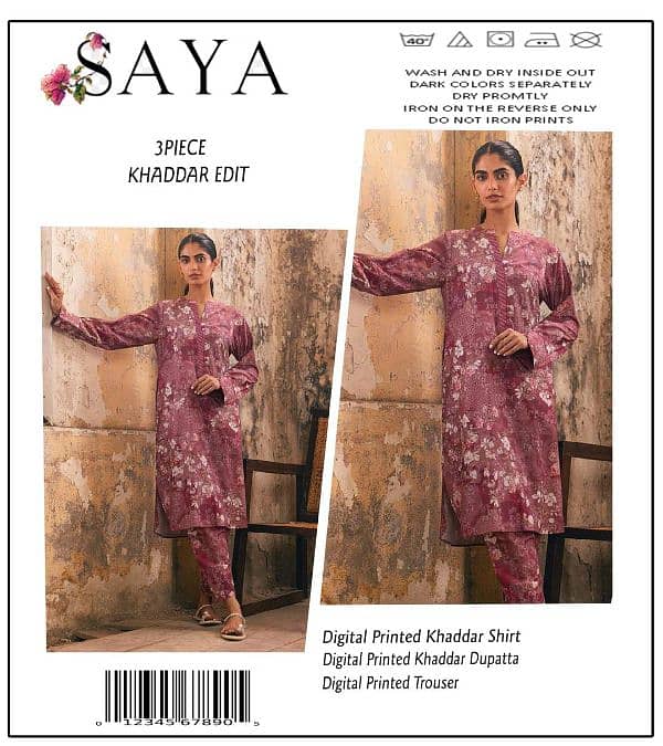 3 Pcs Women's Unstitched Khaddar Digital Print Suit 0