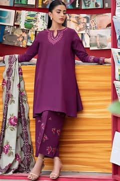 3 PCs women's unstitched Dhanak embroidered suit