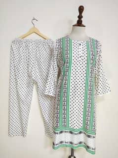 2 Pcs Women's Stitched Lawn printed Suit