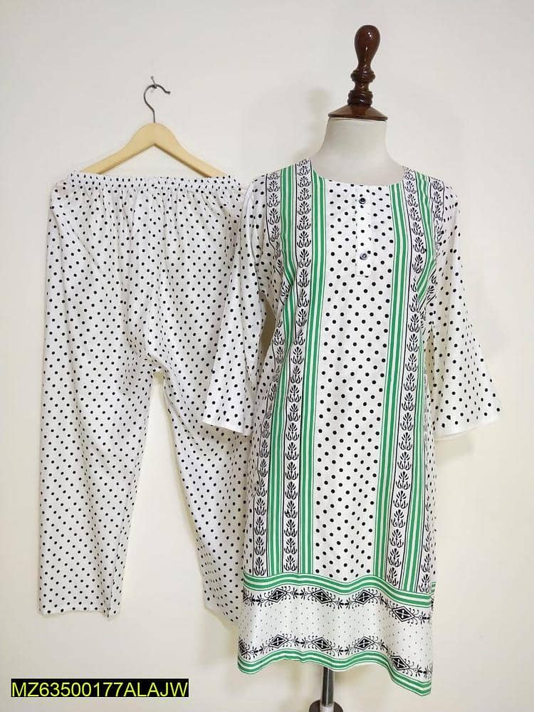 2 Pcs Women's Stitched Lawn printed Suit 3