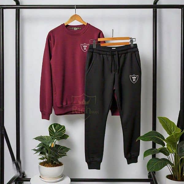 2PCs Unisex Fleece Plain Track Suit 2