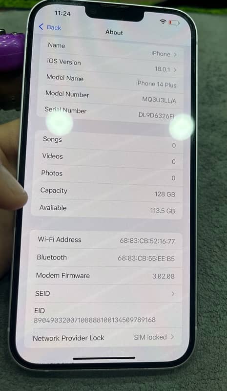 iPhone 14 plus jv 128gb 87 health 10/10 3