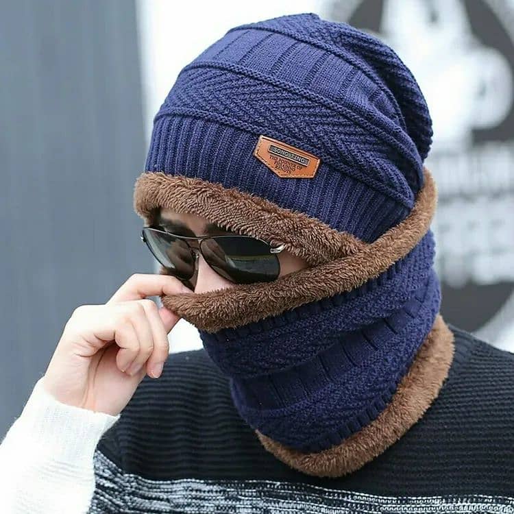 2pc Winter Cap Beanie Hat Cap Neck Warmer Scarf Set Fleece Lined Skull 4