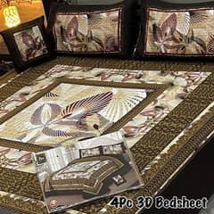 4 Pcs Crystal Cotton Printed Double Bedsheet