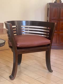 Teak wood sofa chair with leather cushion 0