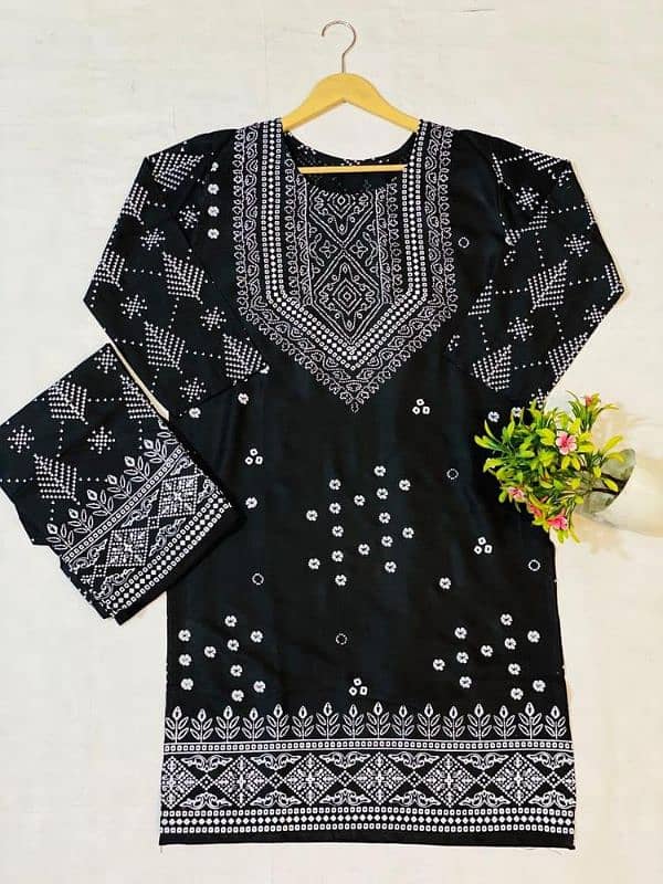 2 Pcs Women's Stitched linen printed suit 2